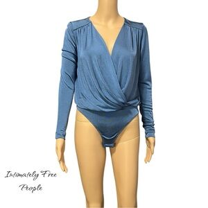Ultimately Free People Turnt Bodysuit Copenhagen Blue V-Neck Women's Top Size S